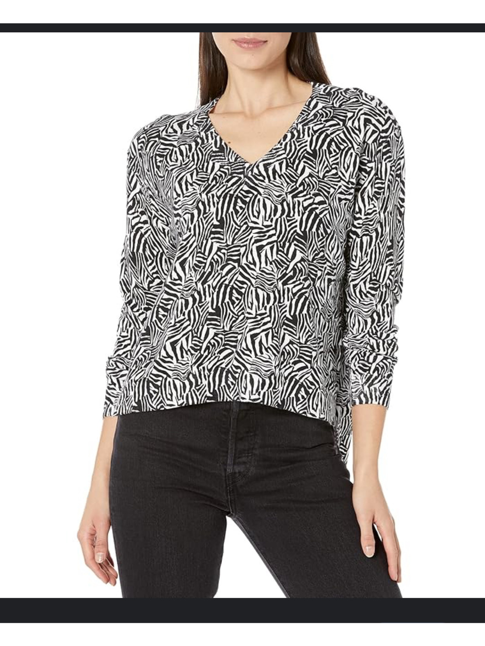 MICHAEL Michael Kors Printed Zebra Boxy V-Neck Long Sleeve Blouse Size M NWT